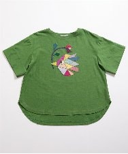 GJKJD02180 Jocomomola(ホコモモラ) 【接触冷感】Aves バードパッチワークカットソー グリーン