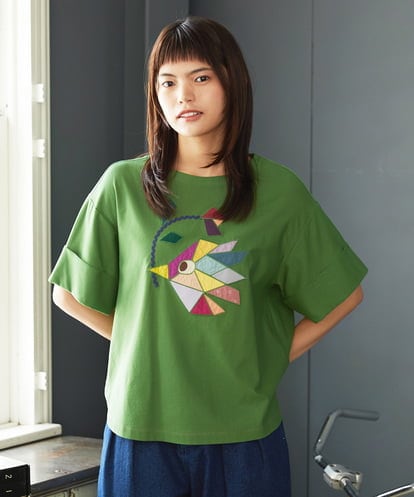 GJKJD02180 Jocomomola 【接触冷感】Aves バードパッチワークカットソー