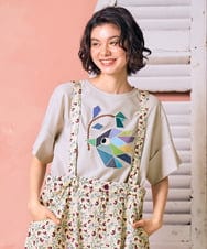 GJKJD02180 Jocomomola(ホコモモラ) 【接触冷感】Aves バードパッチワークカットソー ライトグレー