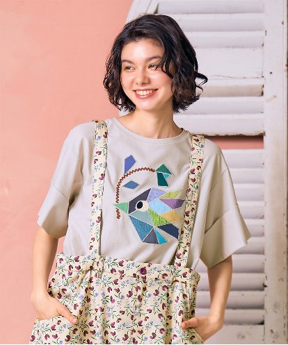 GJKJD02180 Jocomomola 【接触冷感】Aves バードパッチワークカットソー