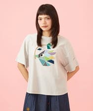 GJKJD02180 Jocomomola(ホコモモラ) 【接触冷感】Aves バードパッチワークカットソー ライトグレー