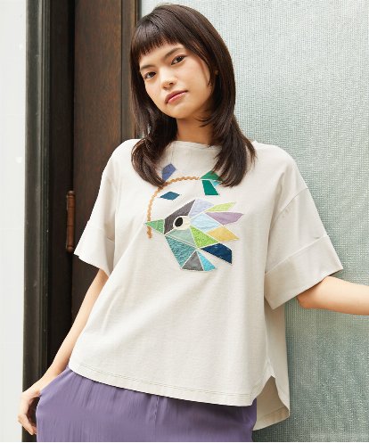 GJKJD02180 Jocomomola 【接触冷感】Aves バードパッチワークカットソー