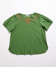 GJKJD03160 Jocomomola(ホコモモラ) 【接触冷感】Aves 刺繍カットソー グリーン