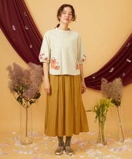 GJKJD32150 Jocomomola(ホコモモラ) 【接触冷感】Amigo フラワー刺繍プリントカットソー ライトイエロー
