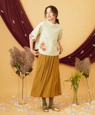 GJKJD32150 Jocomomola(ホコモモラ) 【接触冷感】Amigo フラワー刺繍プリントカットソー ライトイエロー