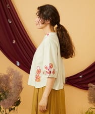 GJKJD32150 Jocomomola(ホコモモラ) 【接触冷感】Amigo フラワー刺繍プリントカットソー ライトイエロー