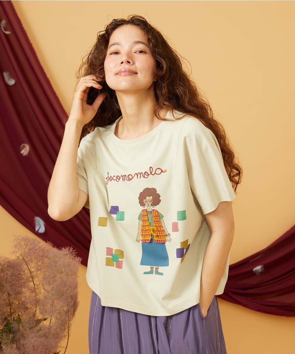 GJKJD33160 Jocomomola(ホコモモラ) 【接触冷感】Amigo ガールプリントTシャツ ライトイエロー