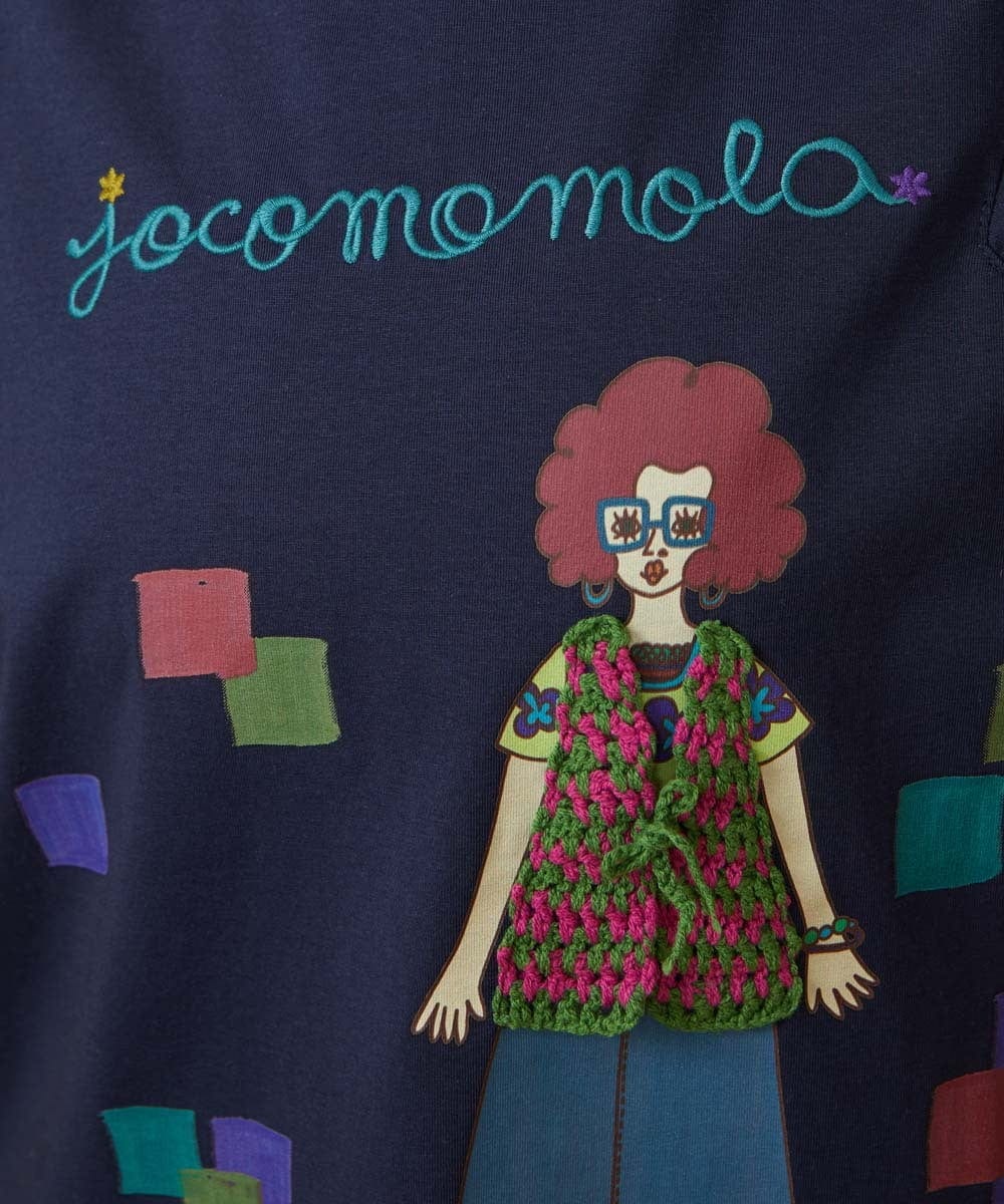 GJKJD33160 Jocomomola(ホコモモラ) 【接触冷感】Amigo ガールプリントTシャツ ネイビー