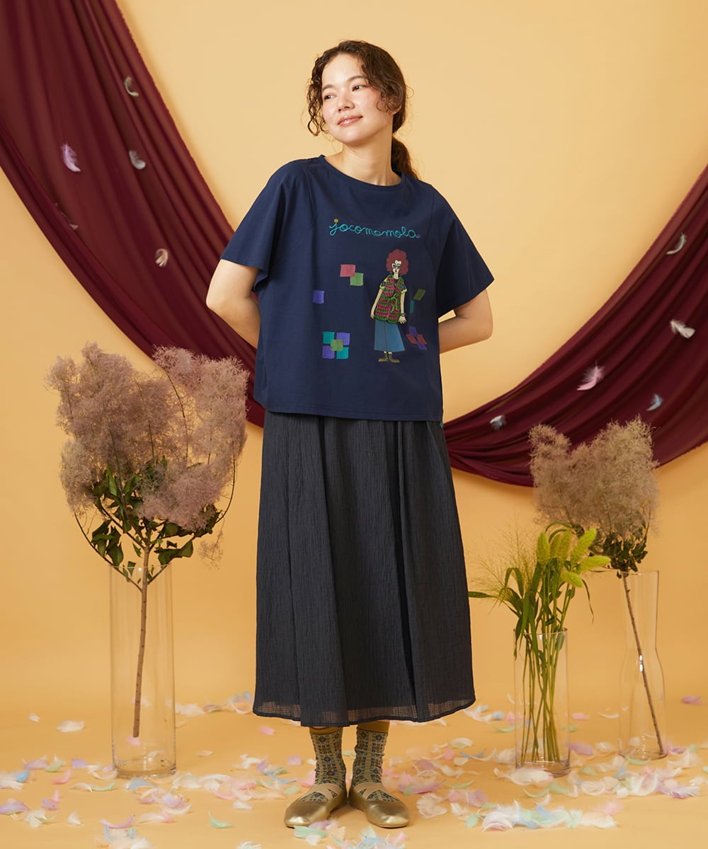 GJKJD33160 Jocomomola(ホコモモラ) 【接触冷感】Amigo ガールプリントTシャツ ネイビー