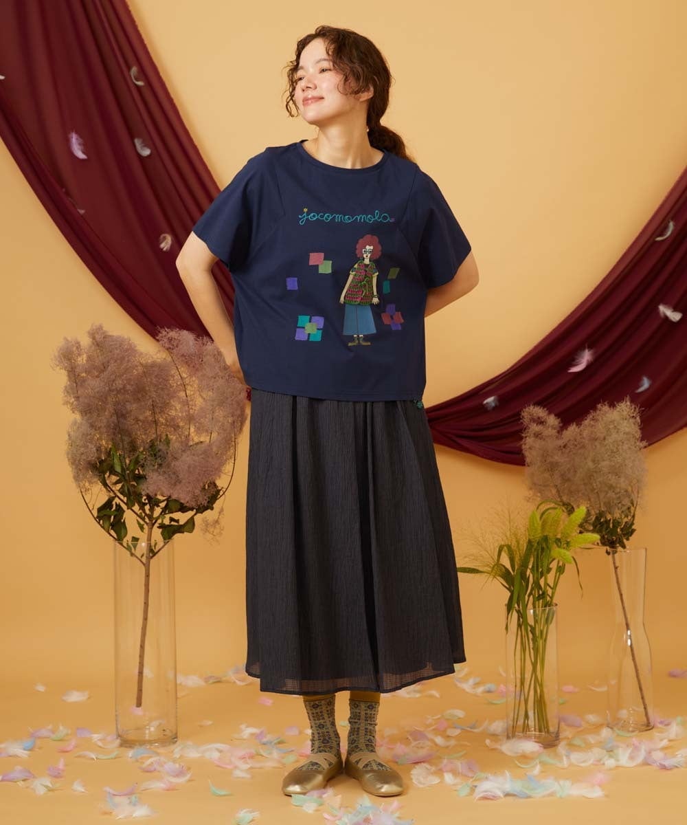 GJKJD33160 Jocomomola(ホコモモラ) 【接触冷感】Amigo ガールプリントTシャツ ネイビー