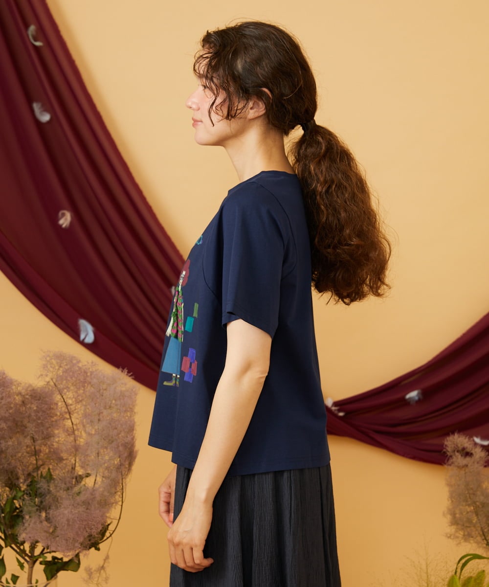 GJKJD33160 Jocomomola(ホコモモラ) 【接触冷感】Amigo ガールプリントTシャツ ネイビー