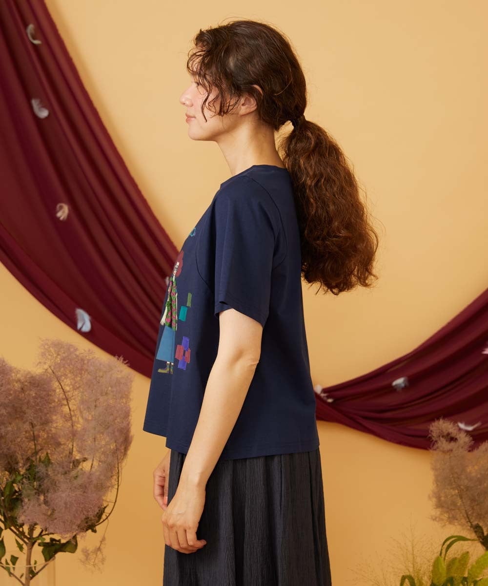 GJKJD33160 Jocomomola(ホコモモラ) 【接触冷感】Amigo ガールプリントTシャツ ネイビー