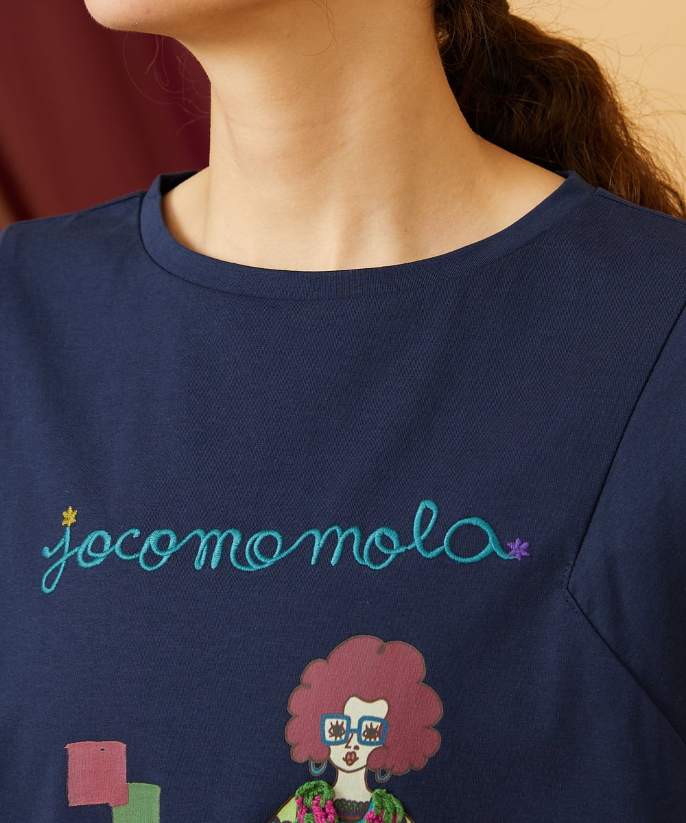 GJKJD33160 Jocomomola(ホコモモラ) 【接触冷感】Amigo ガールプリントTシャツ ネイビー