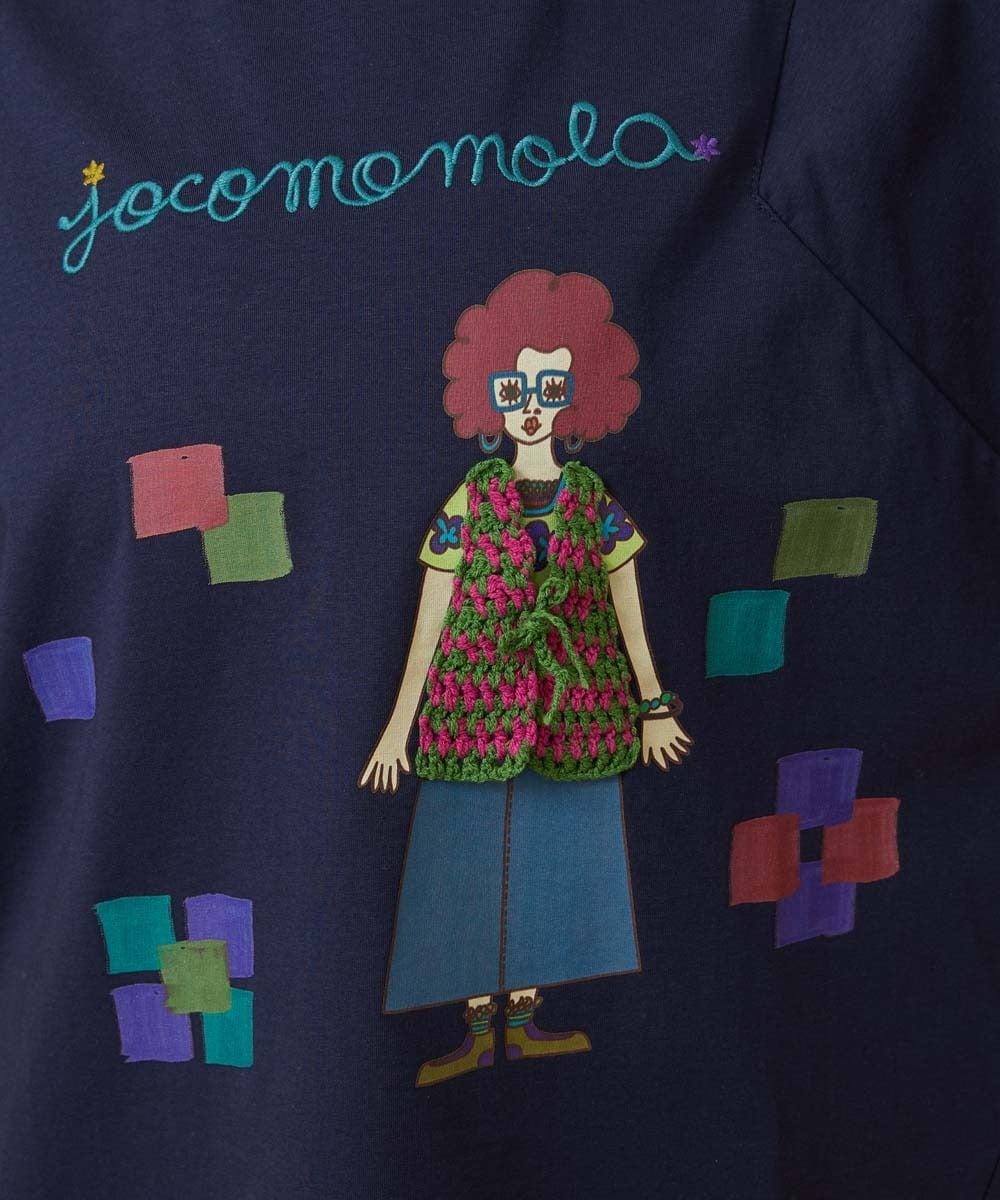 GJKJD33160 Jocomomola(ホコモモラ) 【接触冷感】Amigo ガールプリントTシャツ ネイビー
