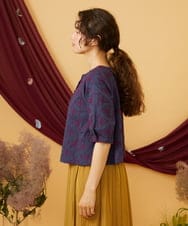 GJKJD34200 Jocomomola(ホコモモラ) 【2WAY】Sacudida フラワーコード刺繍カットソー ネイビー