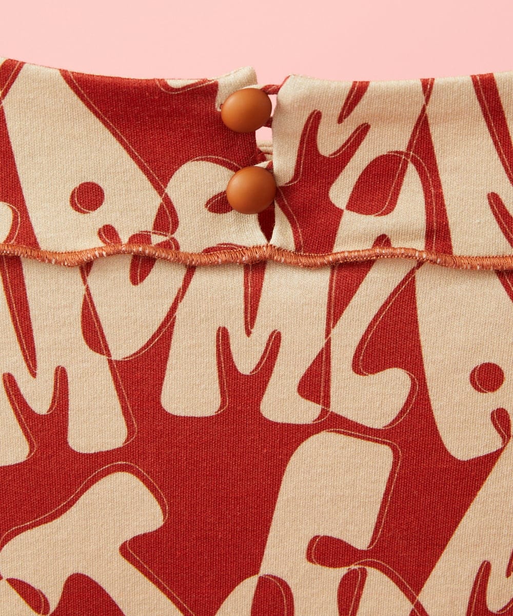 GJKJE04200 Jocomomola(ホコモモラ) Firma 総柄ドロストカットソー レッド