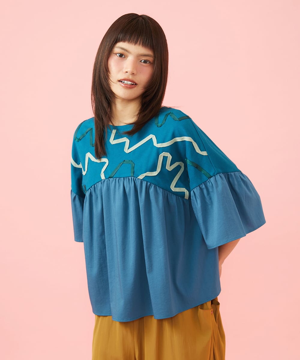 GJKJE36170 Jocomomola(ホコモモラ) Arte Libre ドッキングカットソー ブルー
