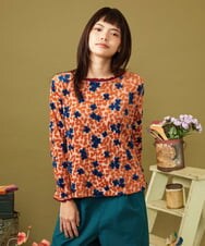 GJKJE37200 Jocomomola(ホコモモラ) 【日本製】Estampa フラワーモチーフジャカードカットソー オレンジ