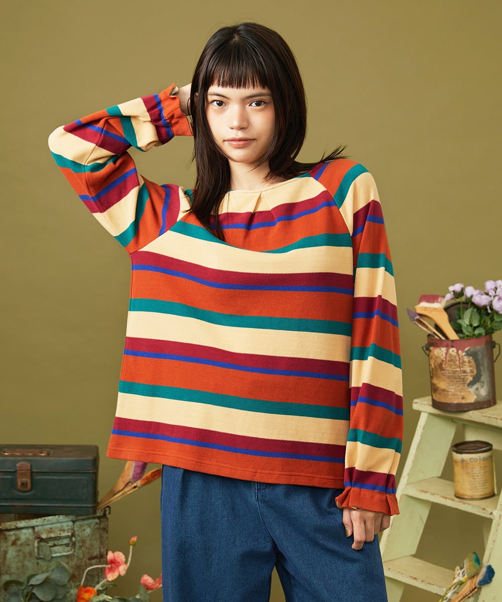 GJKJE38160 Jocomomola Raya ancha ボーダーカットソープルオーバー