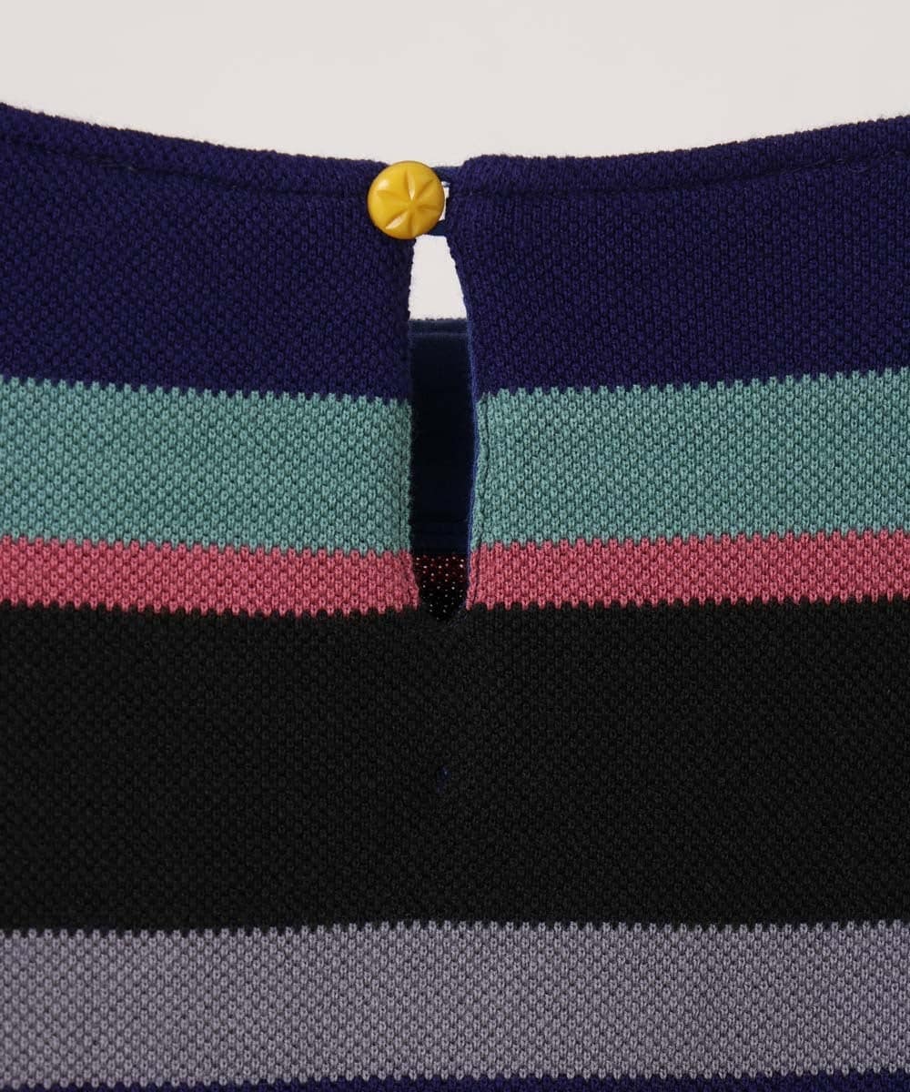 GJKJE38160 Jocomomola(ホコモモラ) Raya ancha ボーダーカットソープルオーバー パープル×ブラック