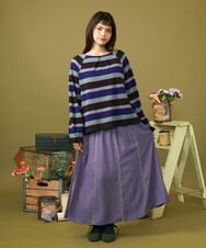 GJKJE38160 Jocomomola(ホコモモラ) Raya ancha ボーダーカットソープルオーバー パープル×ブラック