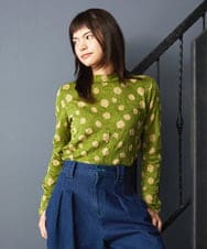 GJKJE39150 Jocomomola(ホコモモラ) 【日本製】配色ドットジャカードカットソー グリーン