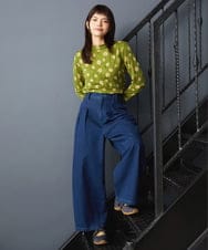 GJKJE39150 Jocomomola(ホコモモラ) 【日本製】配色ドットジャカードカットソー グリーン