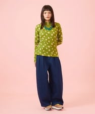 GJKJE39150 Jocomomola(ホコモモラ) 【日本製】配色ドットジャカードカットソー グリーン