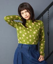 GJKJE39150 Jocomomola(ホコモモラ) 【日本製】配色ドットジャカードカットソー グリーン