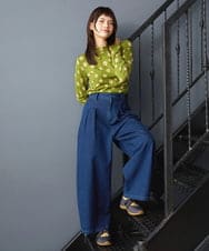 GJKJE39150 Jocomomola(ホコモモラ) 【日本製】配色ドットジャカードカットソー グリーン