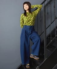 GJKJE39150 Jocomomola(ホコモモラ) 【日本製】配色ドットジャカードカットソー グリーン