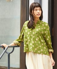 GJKJE40180 Jocomomola(ホコモモラ) 【日本製】配色ドットジャカードフード付きカットソー グリーン