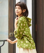 GJKJE40180 Jocomomola(ホコモモラ) 【日本製】配色ドットジャカードフード付きカットソー グリーン