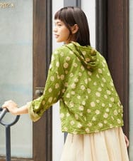 GJKJE40180 Jocomomola(ホコモモラ) 【日本製】配色ドットジャカードフード付きカットソー グリーン