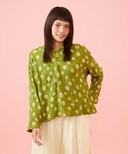 GJKJE40180 Jocomomola(ホコモモラ) 【日本製】配色ドットジャカードフード付きカットソー グリーン