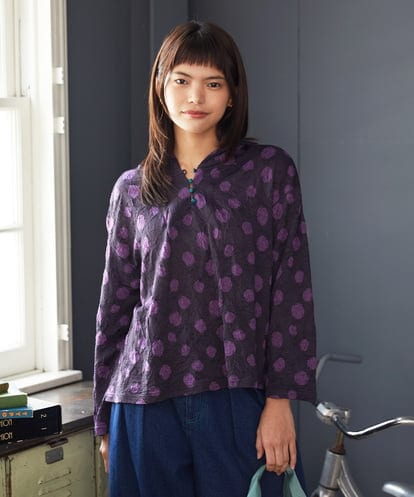 GJKJE40180 Jocomomola 【日本製】配色ドットジャカードフード付きカットソー