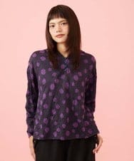 GJKJE40180 Jocomomola(ホコモモラ) 【日本製】配色ドットジャカードフード付きカットソー ブラック