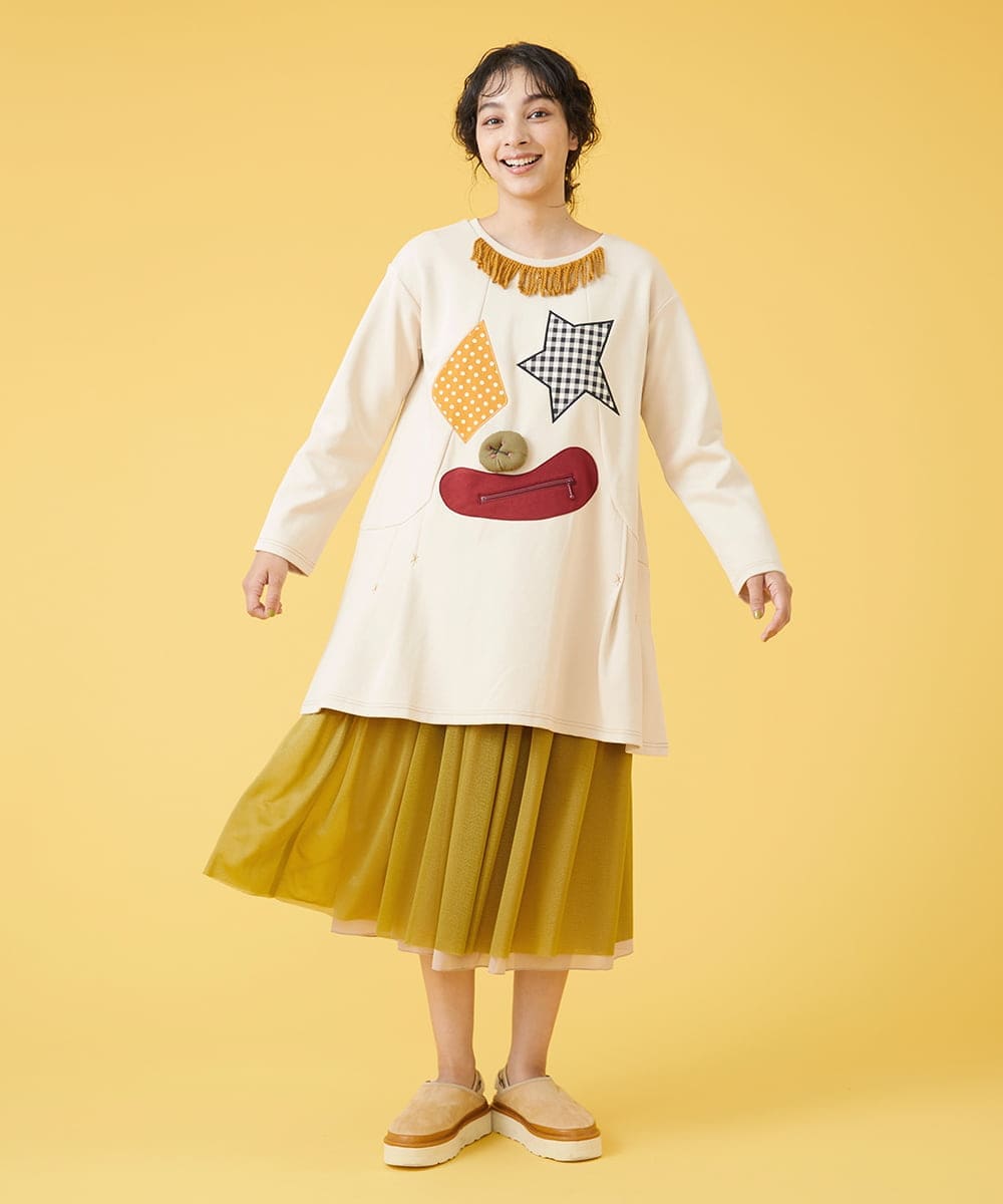 GJKJQ09180 Jocomomola(ホコモモラ) Payaso ピエロアップリケカットソー アイボリー