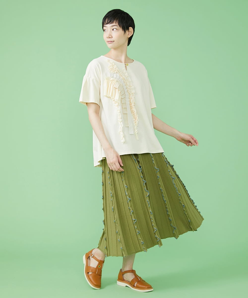 GJKJS02150 Jocomomola(ホコモモラ) Reunir フリルTシャツ アイボリー