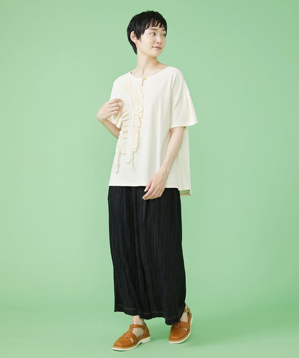 GJKJS02150 Jocomomola(ホコモモラ) Reunir フリルTシャツ アイボリー