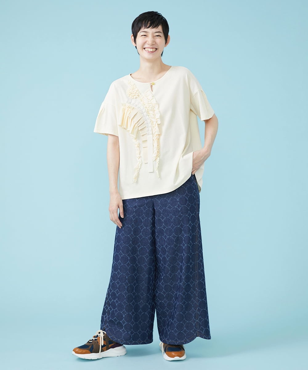 GJKJS02150 Jocomomola(ホコモモラ) Reunir フリルTシャツ アイボリー