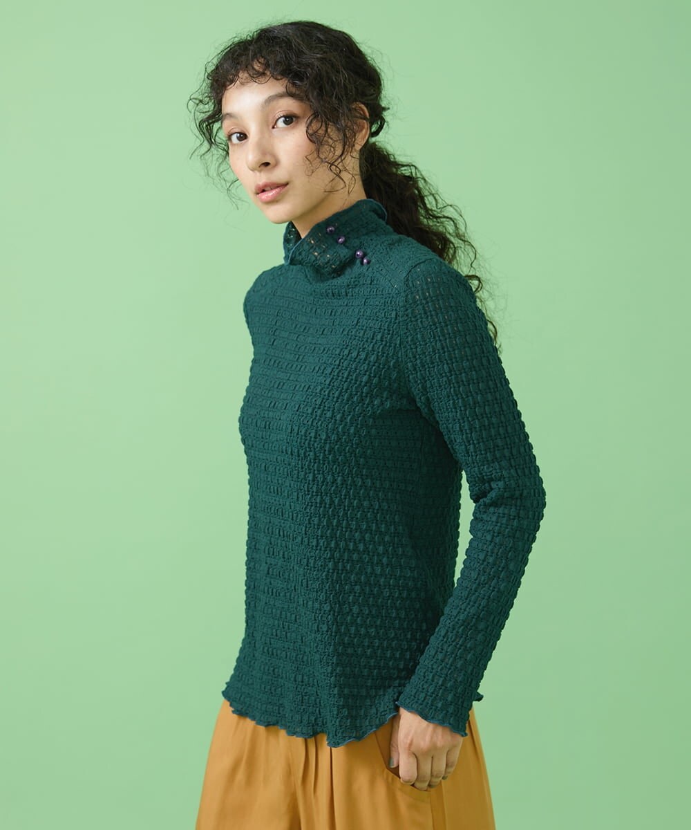 GJKJT39150 Jocomomola(ホコモモラ) Desnivel レースハイネックカットソー グリーン