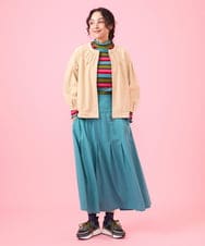 GJKJW38120 Jocomomola(ホコモモラ) テレコボーダー メロウハイネックカットソー マルチカラーボーダー