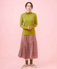 GJKJW42110 Jocomomola(ホコモモラ) レーヨンベア天 レース付きボトルネックカットソー ピンク