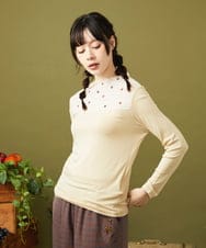 GJKLA31120 Jocomomola(ホコモモラ) レーヨンベアフライス レース切り替えカットソー アイボリー