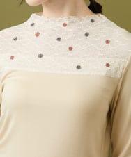 GJKLA31120 Jocomomola(ホコモモラ) レーヨンベアフライス レース切り替えカットソー アイボリー