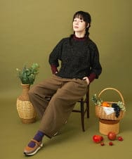 GJKLA32110 Jocomomola(ホコモモラ) レーヨンベアフライス フラワーモチーフハイネックカットソー グリーン