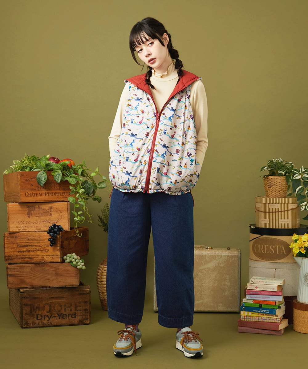 GJKLA32110 Jocomomola(ホコモモラ) レーヨンベアフライス フラワーモチーフハイネックカットソー グリーン