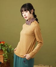 GJKLA33160 Jocomomola(ホコモモラ) 接結ドットタートルネックカットソー ベージュ