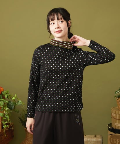 GJKLA33160  接結ドットタートルネックカットソー